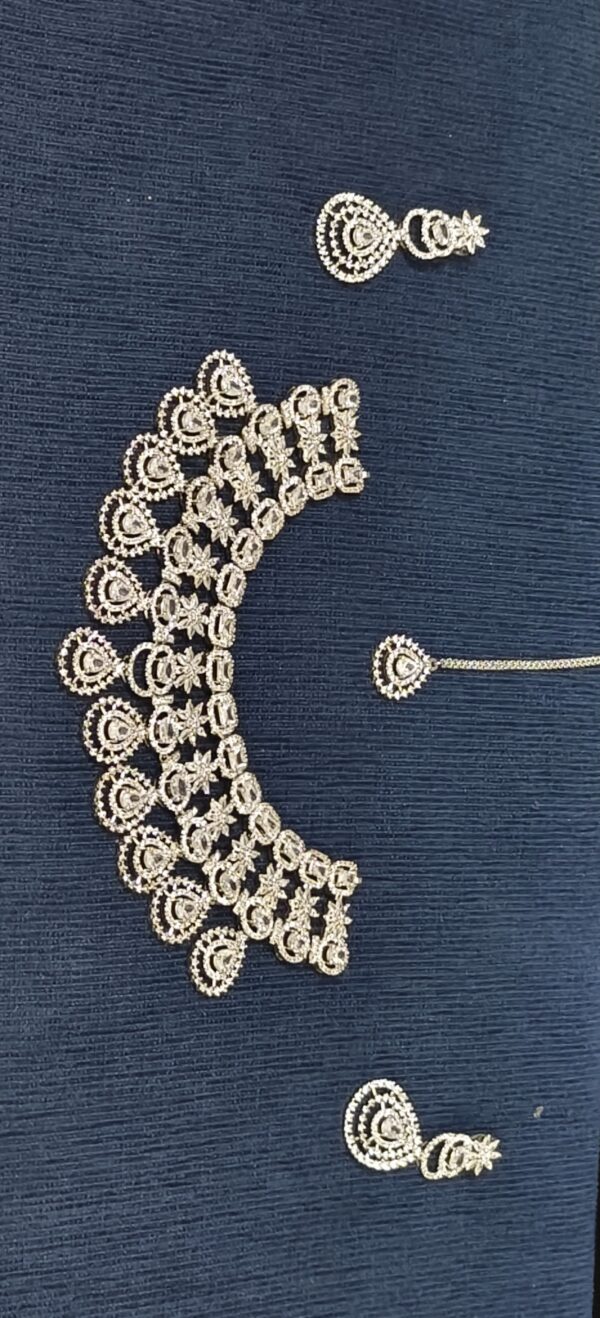 Elegant Diamond Necklace Set with Matching Earrings and Maang Tikka