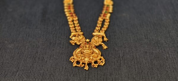 Traditional Gold Temple Haram with Lakshmi Pendant