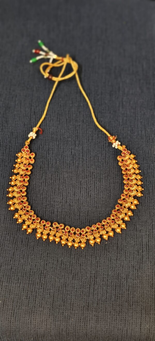 Traditional Gold Kasu Mala Necklace with Kemp Stones